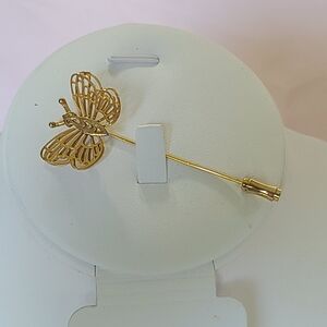 Vintage Gold Toned 3D Cut-out Butterfly Hatpin Scarf Lapel Stick Pin Nature